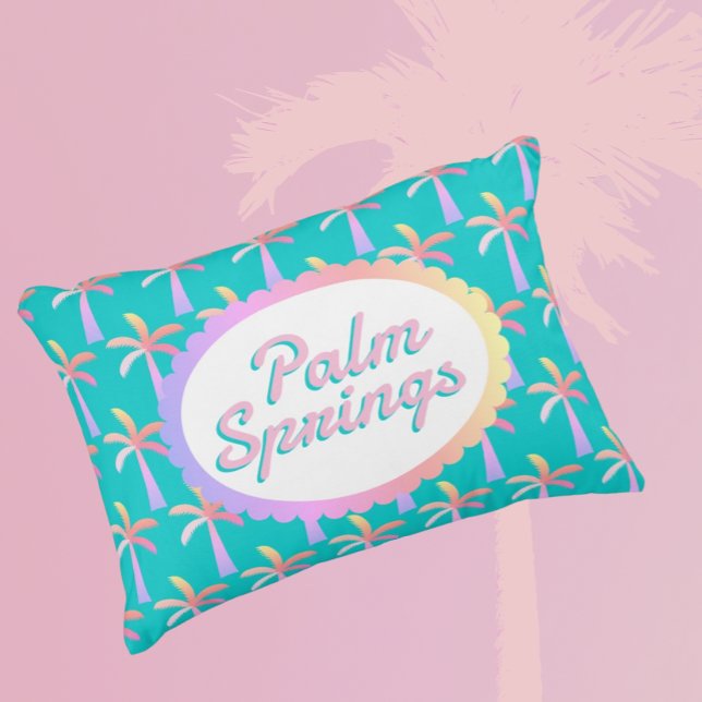 Retro Palm Springs Turquoise Blue Tropical Palms Decorative Cushion (Cute bright accent pillow! )