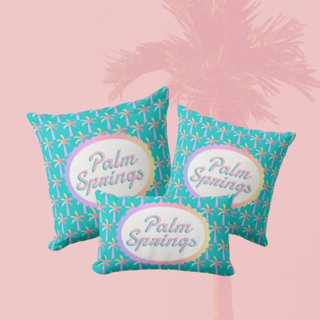 Retro Palm Springs Turquoise Tropical Palms Lumbar Cushion (Available in 3 sizes.)