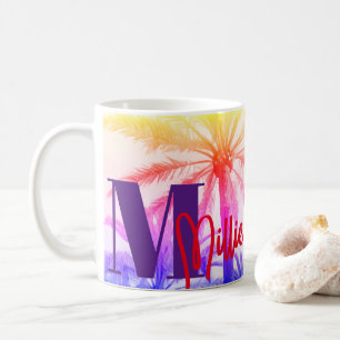 Retro Palm Sunset – Personalised Name Coffee Mug