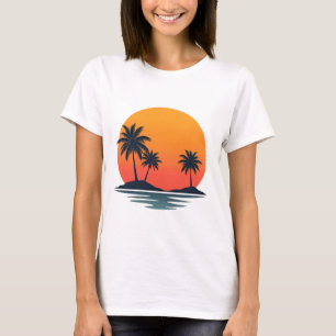 Retro Palm Sunset Vintage Beach Vibes Art T-Shirt