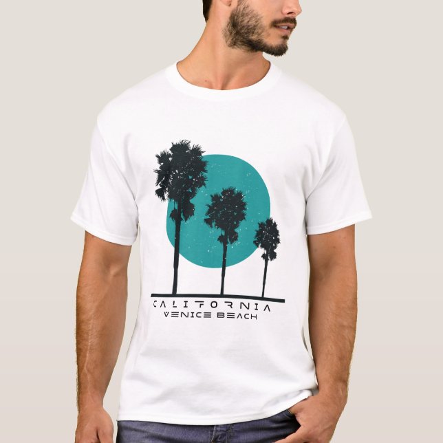 Retro Palm Tree Silhouette with Teal Sun – Minimal T-Shirt (Front)