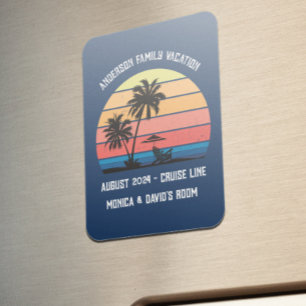 Retro Palm Tree Sunset Cruise Family Vacation  Magnet