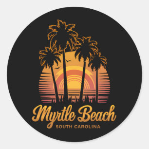 Retro Palm Tree Sunset South Carolina Myrtle Beach Classic Round Sticker