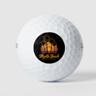 Retro Palm Tree Sunset South Carolina Myrtle Beach Golf Balls