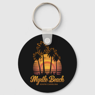 Retro Palm Tree Sunset South Carolina Myrtle Beach Key Ring