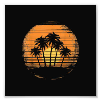 Retro Palm Tree Sunset Summer Beach Vintage Tropic Photo Print