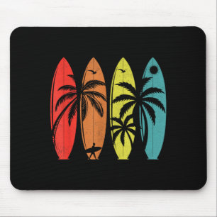 Retro Palm Tree Tropical Hawaiian Beach Surfboard Mouse Mat