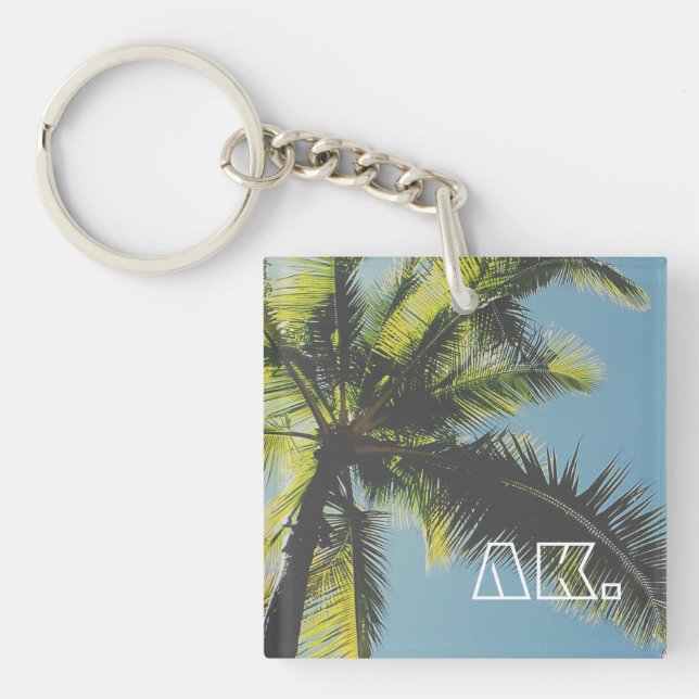 Retro Palm Tree Your Initials Monogram Key Ring (Front)