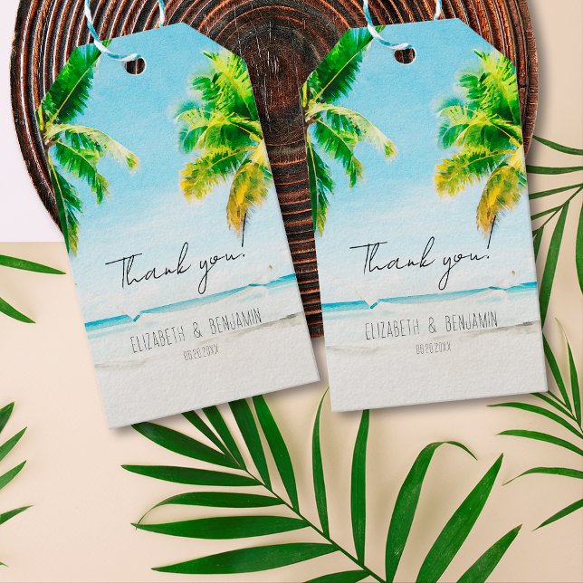 Retro Palm Trees Beach Tropical Wedding Favour Tag (Creator Uploaded)