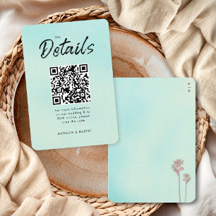Retro Palm Trees Beach Wedding Website QR Code Enclosure Card