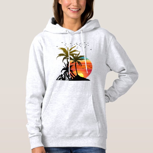 Retro Palm Trees Mountain Sunset  Hoodie (Front)