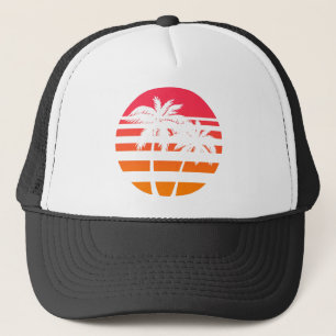 Retro Palm Trees Sunset Graphic Trucker Hat