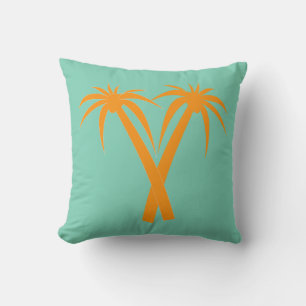 Retro Palm trees tropical orange Cushion