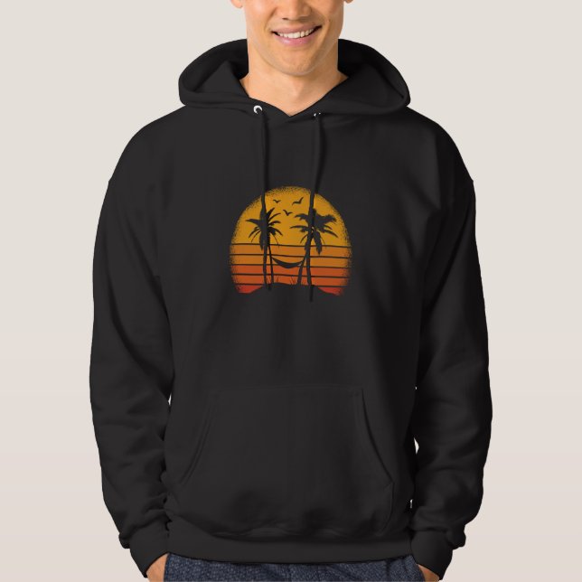 Retro palm trees with hammock tropical beach hoodie (Front)