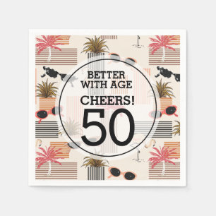Retro Palms Flamingos Birthday Party Napkin