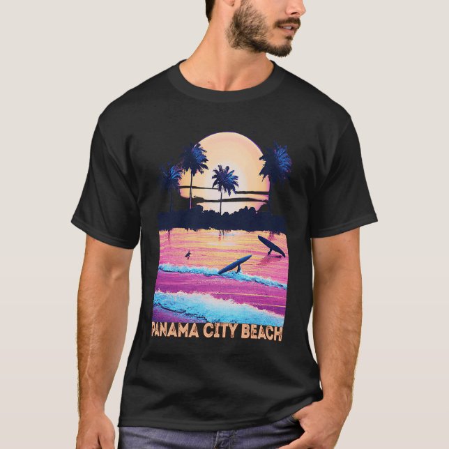 Retro Panama City Beach Florida Souvenir Surf T-Shirt (Front)
