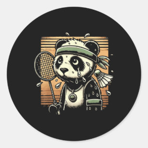 Retro Panda Badminton Player Racket Shuttle Classic Round Sticker