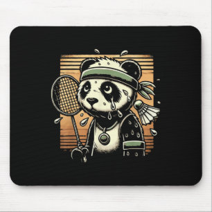 Retro Panda Badminton Player Racket Shuttle Mouse Mat