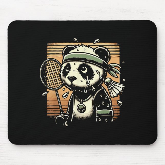 Retro Panda Badminton Player Racket Shuttle  Mouse Mat (Front)