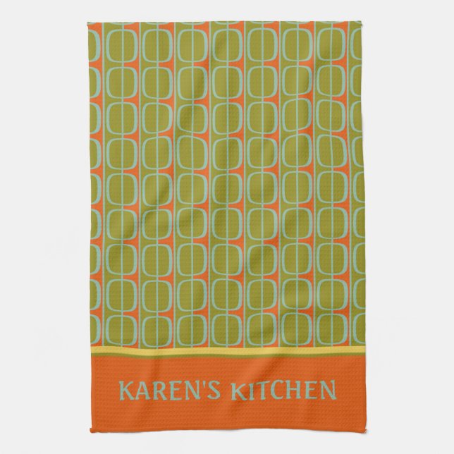 Retro Panels Personalised Tea Towel (Vertical)