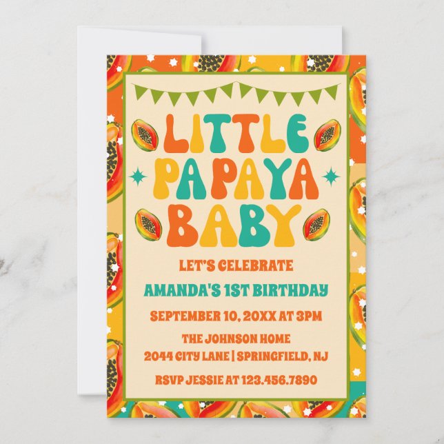 Retro Papaya 1st Birthday Party Invitation (Front)