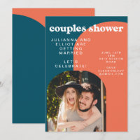 Retro Papaya and Peacock Blue Photo Couples Shower