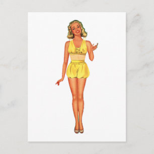Retro Paper Doll Lady Dressed in Yellow Postcard