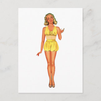 Retro Paper Doll Lady Dressed in Yellow Postcard