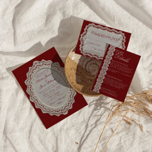 Retro Paper Lace Old Money Doily Photo Wedding  Invitation