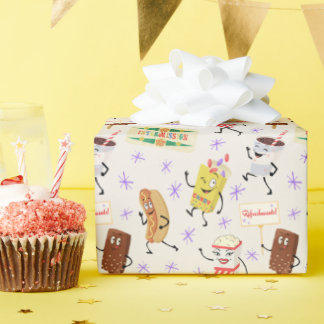 Retro Parading Snacks Let's All Go to a Party Wrapping Paper