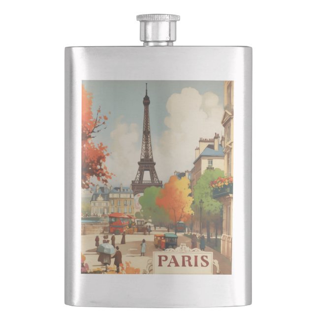 Retro Paris Celebration Travel Keepsake Hip Flask (Front)