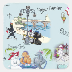 Retro Paris Poodle Collage Square Sticker