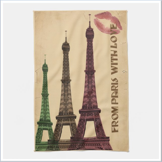 Retro Paris with Love Eifflel Tower Tea Towel (Creator Uploaded)