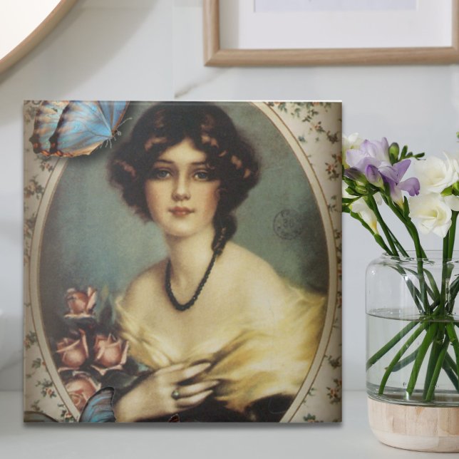 retro parisian fashion floral  victorian tile (retro parisian fashion floral victorian ceramic tile)