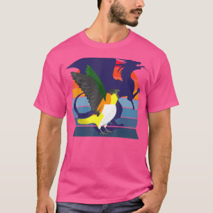 Retro Parrot I Winged Dragon I Screaming Black hea T-Shirt