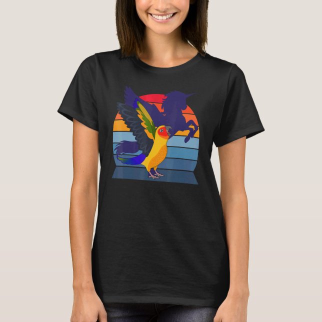Retro Parrot I Winged Unicorn I Screaming Sun Conu T-Shirt (Front)