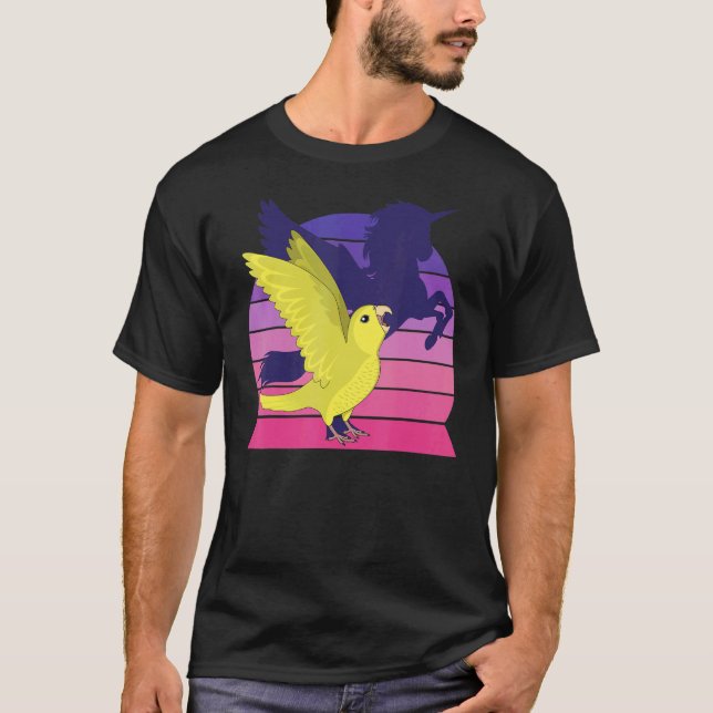 Retro Parrot I Winged Unicorn I Screaming Yellow P T-Shirt (Front)