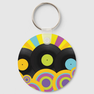 Retro Party Background Key Ring