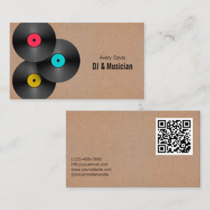 Retro Party Deejay DJ Vinyl Record QR Code Business Card