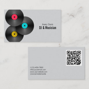 Retro Party DJ Deejay Vinyl Record QR Code Business Card