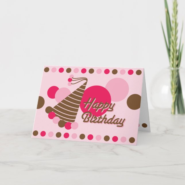 Retro Party Hat - Birthday Card (Front)