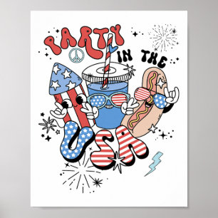 Retro Party In The Usa Flag Groovy 4th Of July Pat Poster
