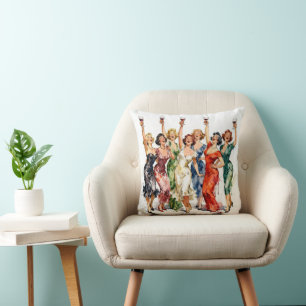 Retro Party Ladies with Red Wine Cushion