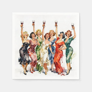 Retro Party Ladies with Red Wine Napkin
