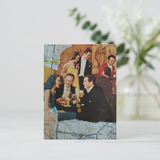 Retro Party Mixed Media Collage Postcard (Standing Front)