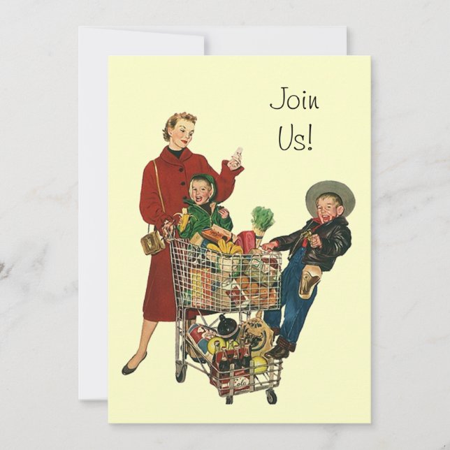 Retro Party Shopping Grocery Cart Full Invitation (Front)