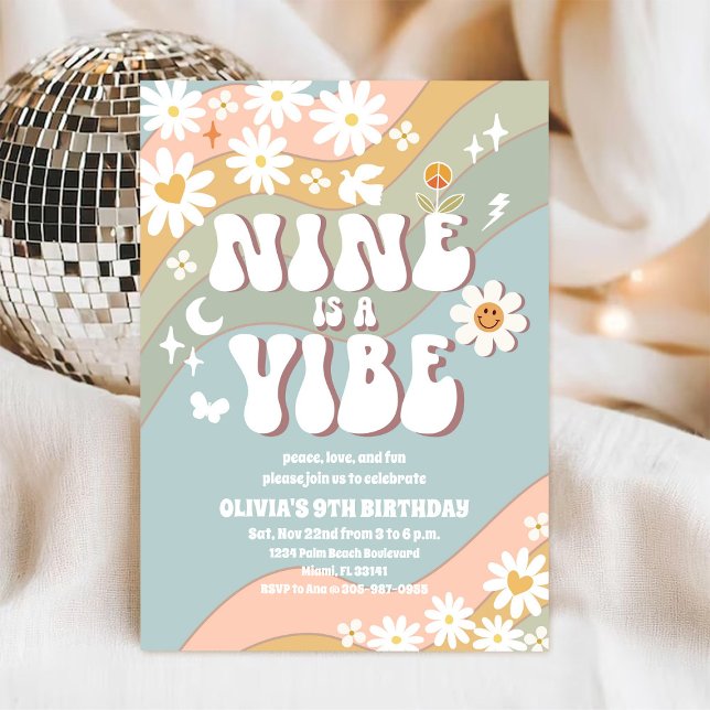 Retro Pastel 9th Birthday Invitation (Creator Uploaded)