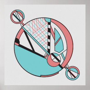 Retro Pastel Art Deco Geometric Moon Design Poster