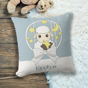 Retro Pastel Blue Cute Cartoon Lamb Cushion