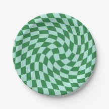 Retro Pastel Blue Green Checks Warped Chequerboard